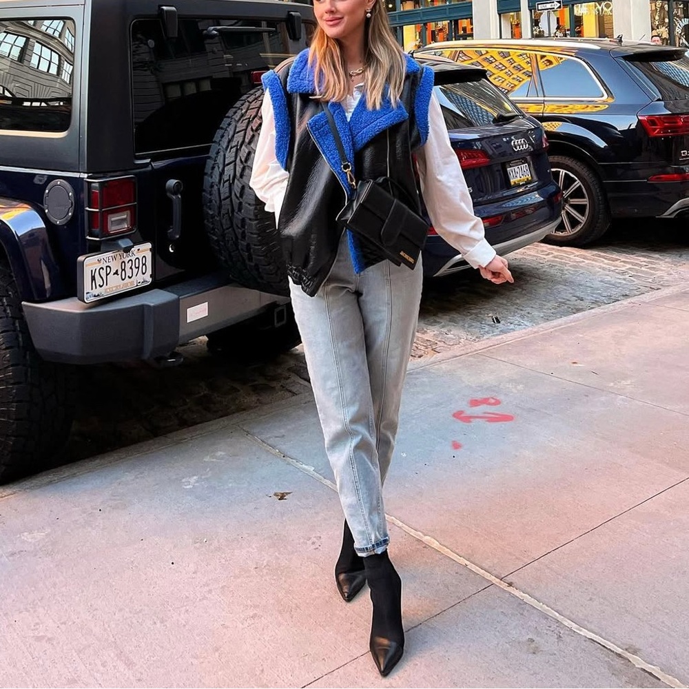 Storets Blue and Black Asymmetrical Vest